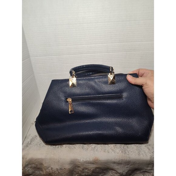 Danbaoly Women's Navy Tote Handbag Faux Leather‎ Gold hardware Brown lining - Picture 11 of 14